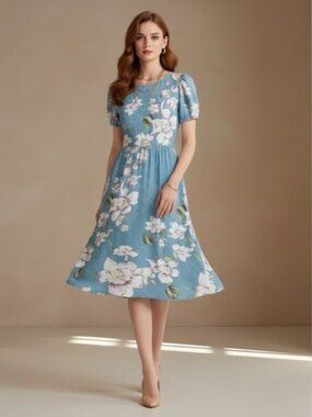 Chic Floral Midi Dress in Blue